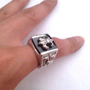 Stainless Steel With Black Inserts Logo Ring